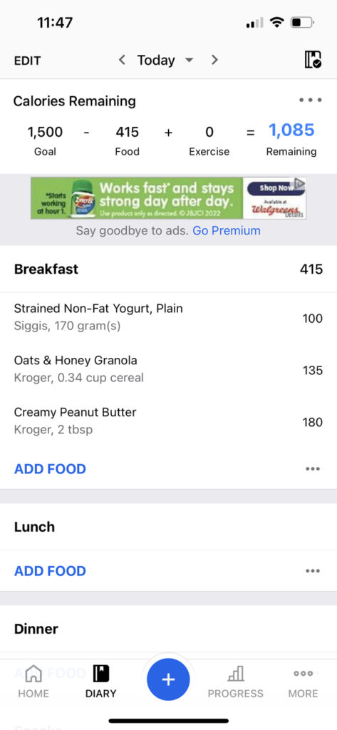 Logging food and counting macros in MyFitnessPal